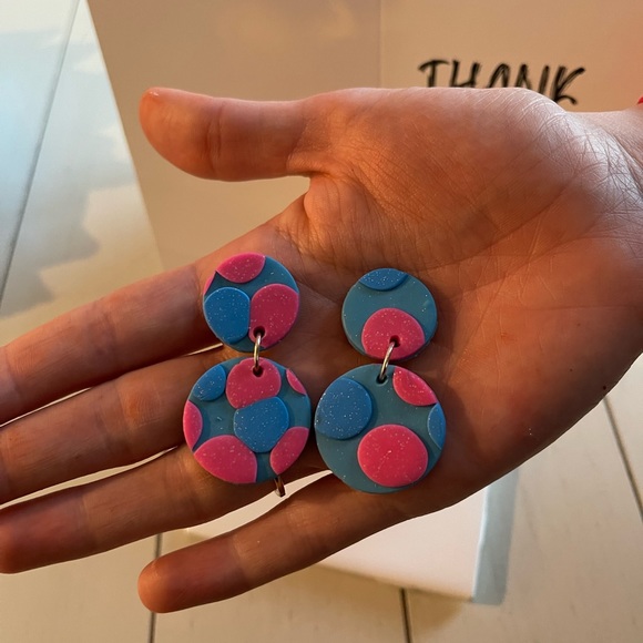 Geometric Shape Colorful Pattern Clay Earrings - Picture 10 of 10